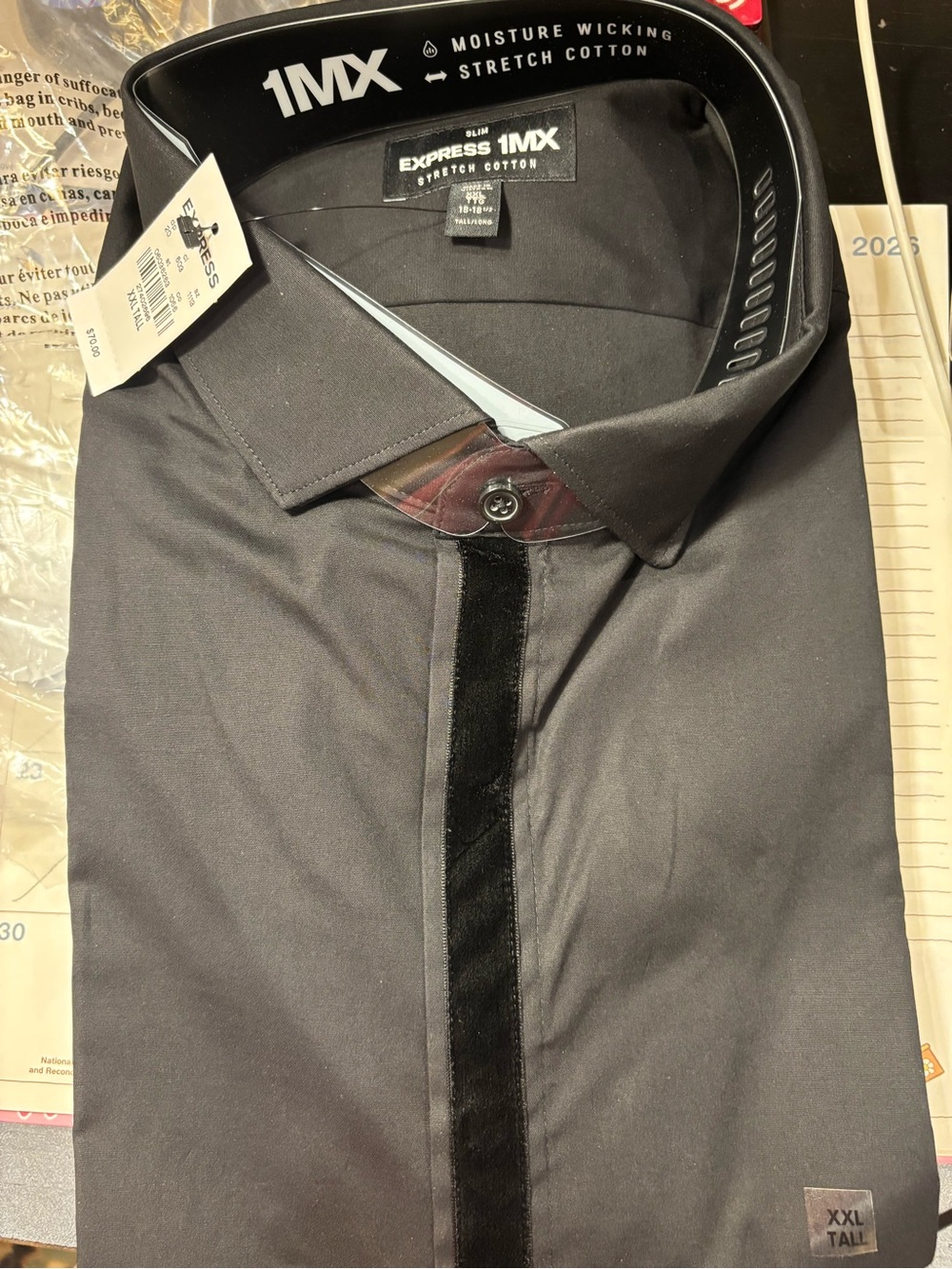 Express 1MX- Dress Shirt-Black withVelvet Placket-NWT